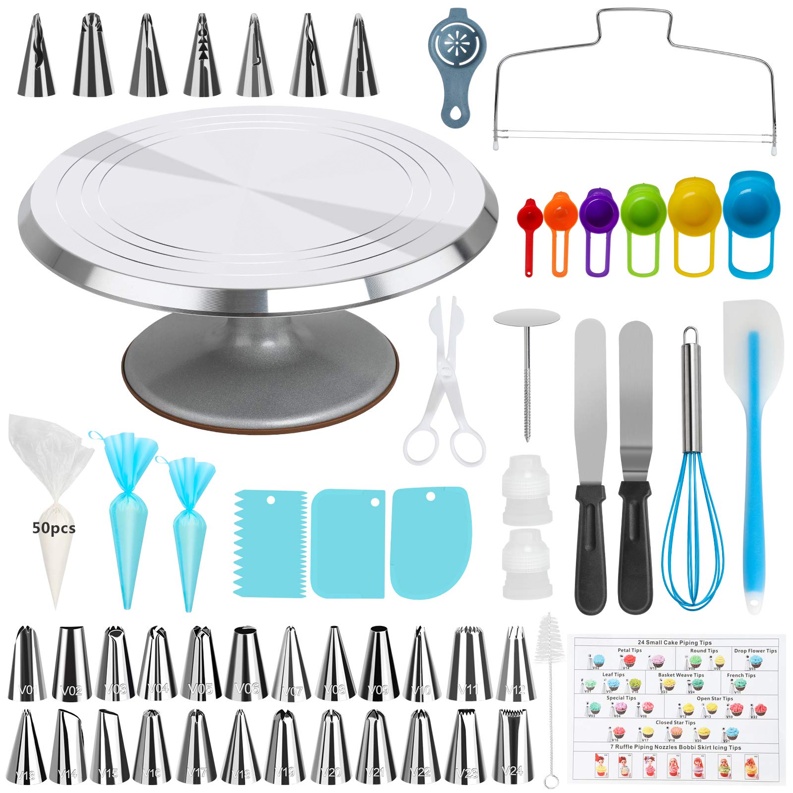 iMUTIMES Cake Decorating Kits 102Pcs Baking Tools with a Aluminium Revolving Cake Turntable for Beginners (102pcs)