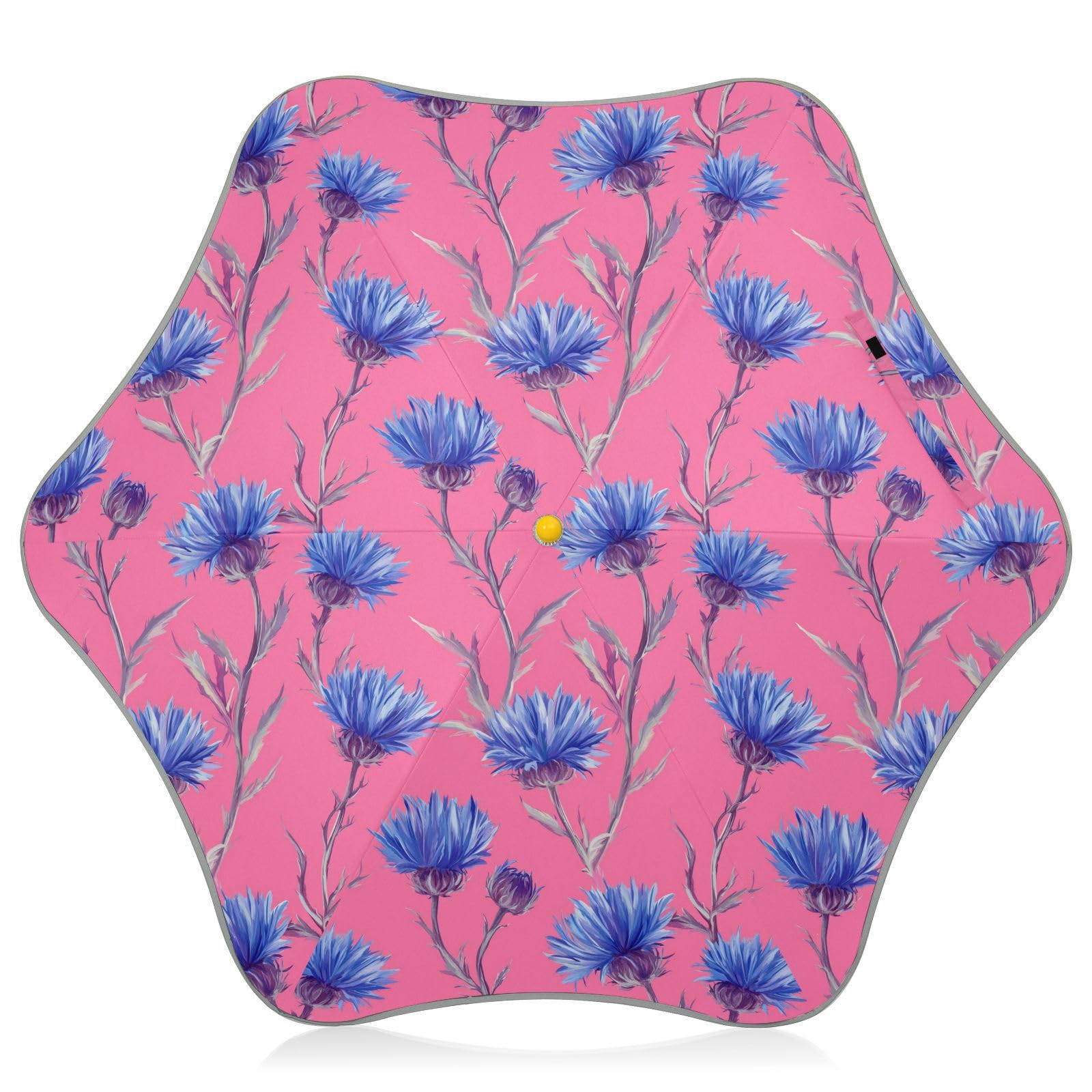 Parapluie rose à motif floral bleu pour enfants filles et garçons, parapluie de pluie et coupe-vent pour enfants avec bande réfléchissante, parapluie de voyage avec poignée à crochet facile à prendre