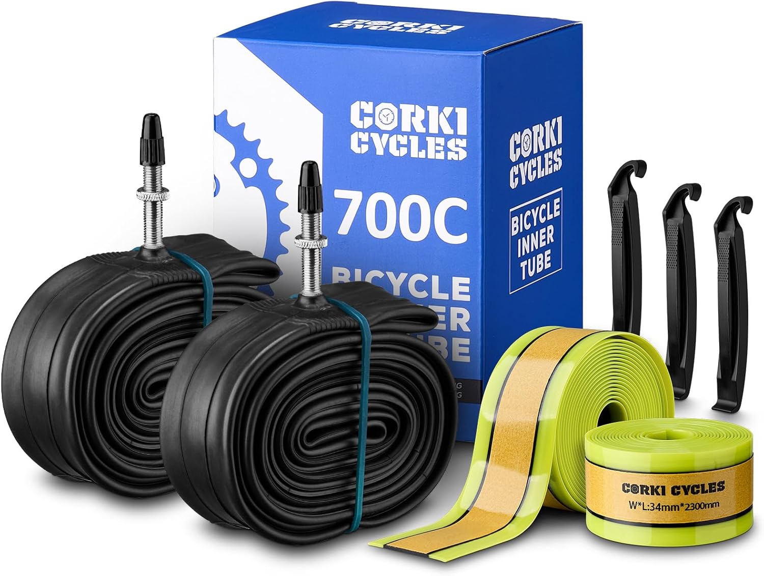 700c x 28-32c Presta Valve 48mm Bike Tube with Puncture Proof Bicycle Tire Liners 34mm
