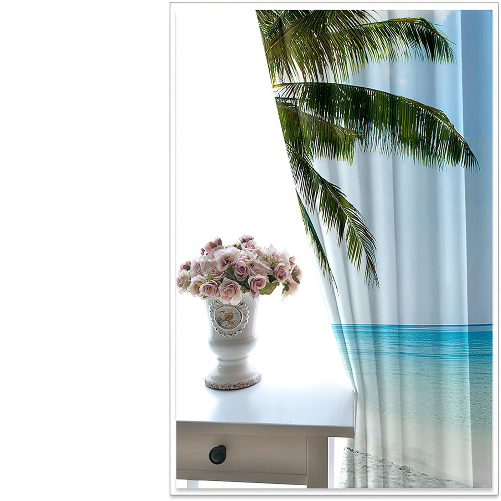 Vorhänge Lichtundurchlässig 138 cm Lang, Gardinen Lichtdicht mit Ösen 2er Set Blau Grün Braun Palmen Meer Landschaft Vorhang für Schlafzimmer Kinderzimmer Wohnzimmer, 86x138 cm(BxH)