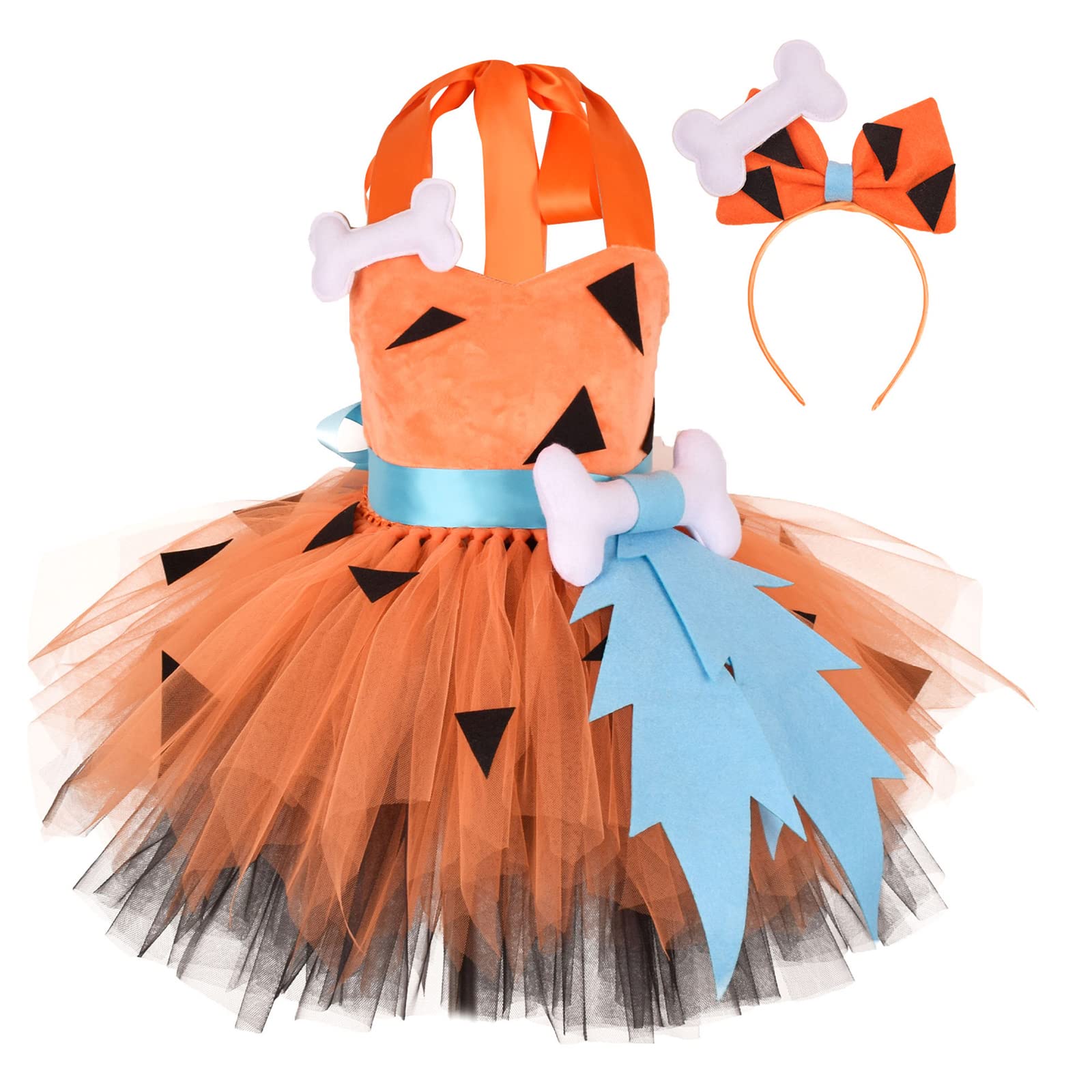 Nsywmzy Halloween Girls Caveman Costume 1-12T Historical Stone Age Birthday Outfits Cosplay Tutu Dress Party Photo Shoot (Orange, 9-10 Years) โ image 1
