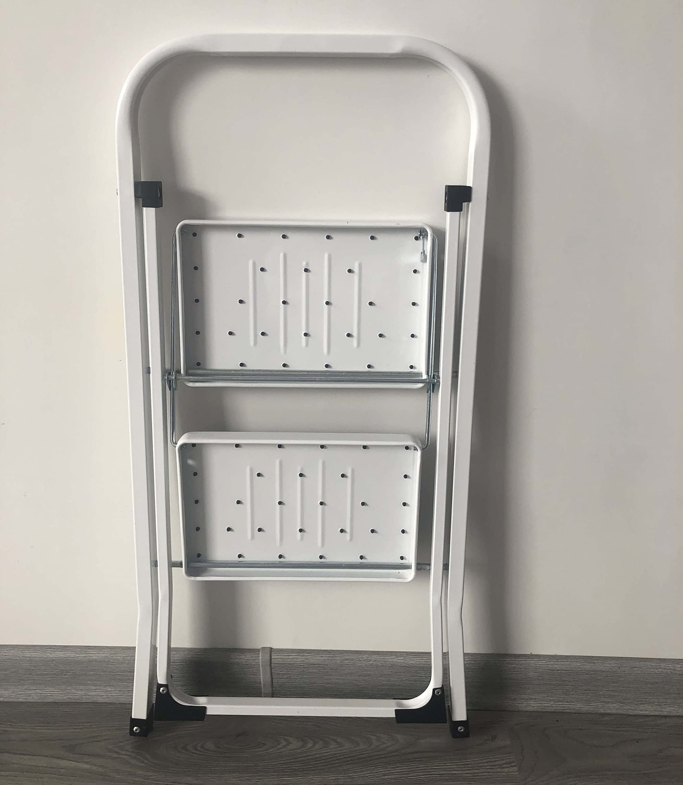 KINGRACK Escabeau 2 Marches de Aluminium, Multi-Usage pour Ménage et Bureau, Charge jusqu'à 150 KG, Argent