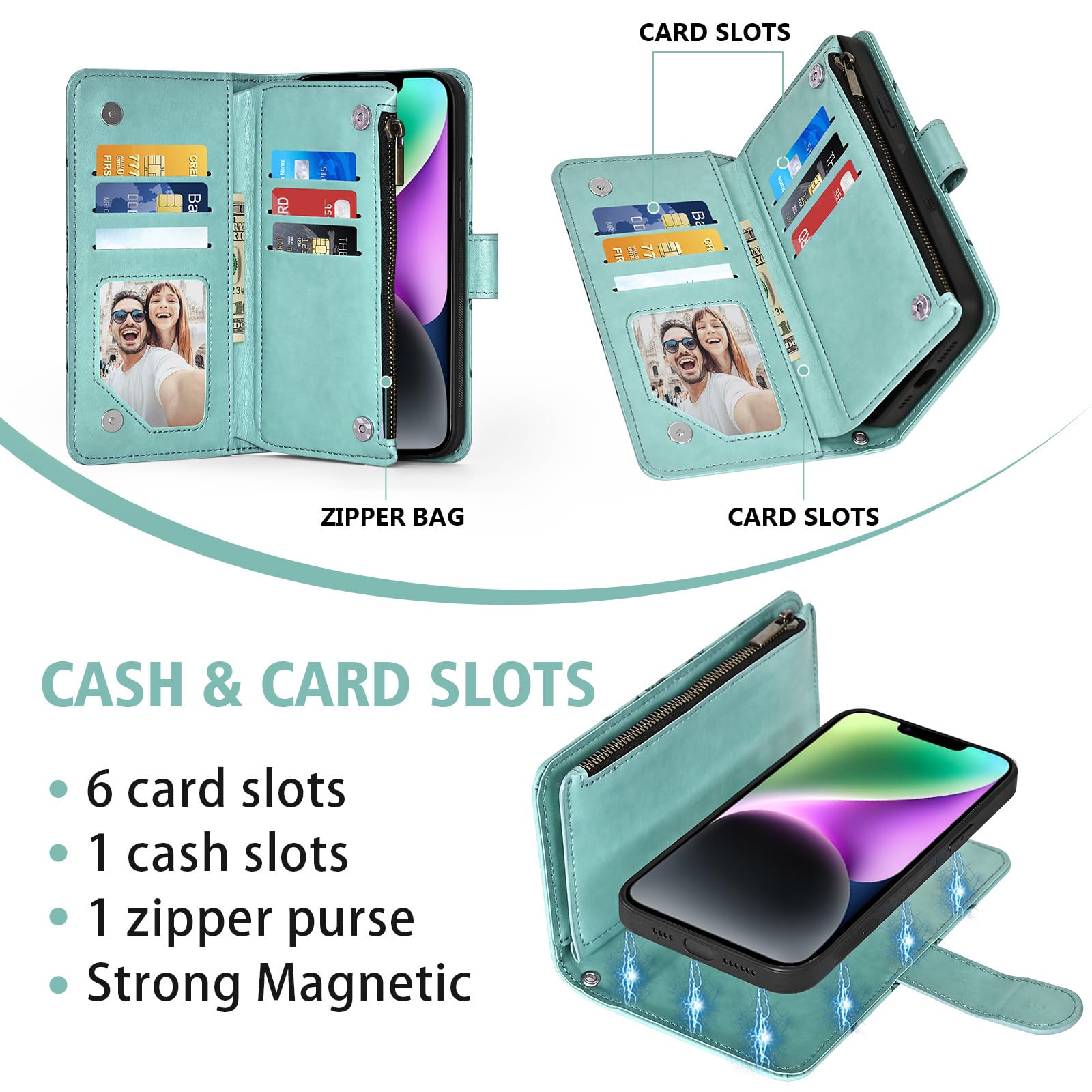 Asuwish Custodia per iPhone 14 da 6,1 pollici con cerniera a portafoglio magnetico con protezione dello schermo in vetro temperato Crossbody cordino cordino fiore titolare della carta iPhone14 5G i