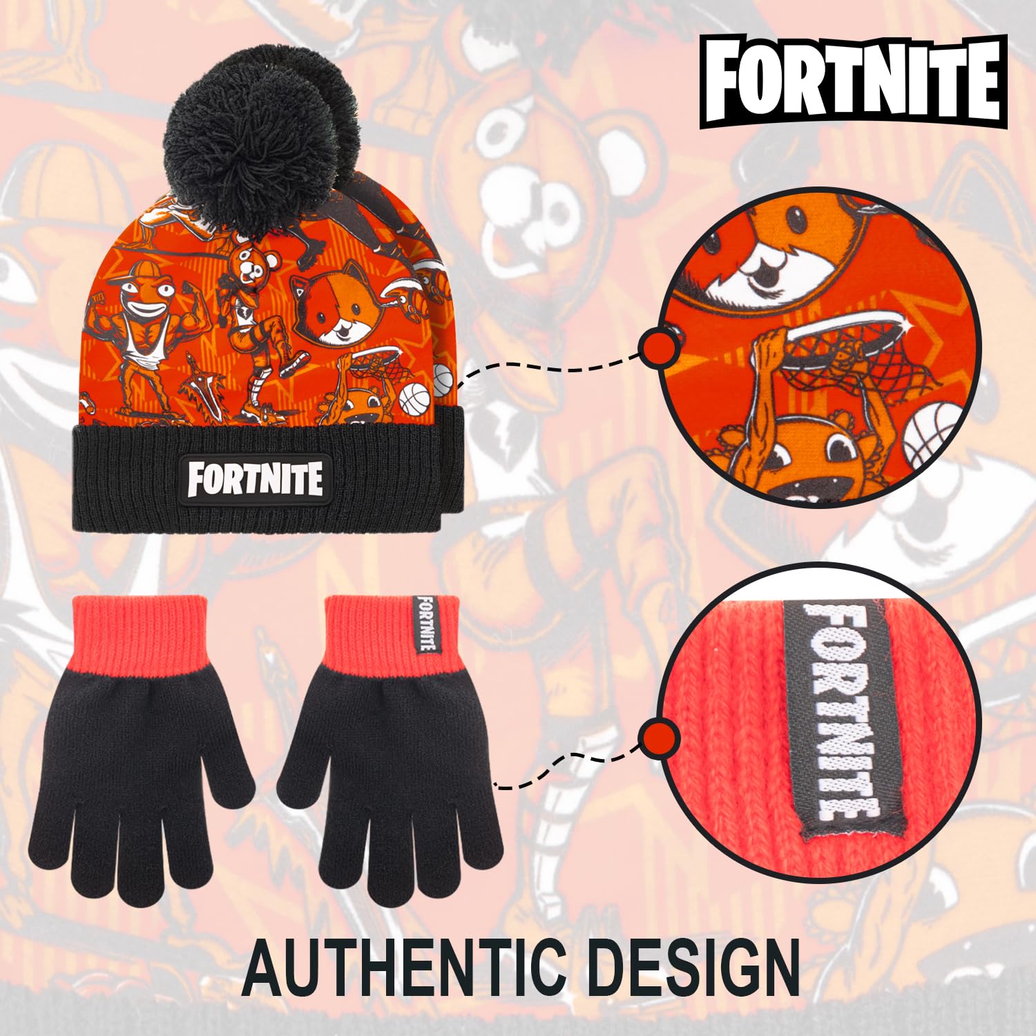 FORTNITE Chłopięca zimowa czapka beanie i rękawiczki śnieżne dla chłopców, 2-częściowy zestaw