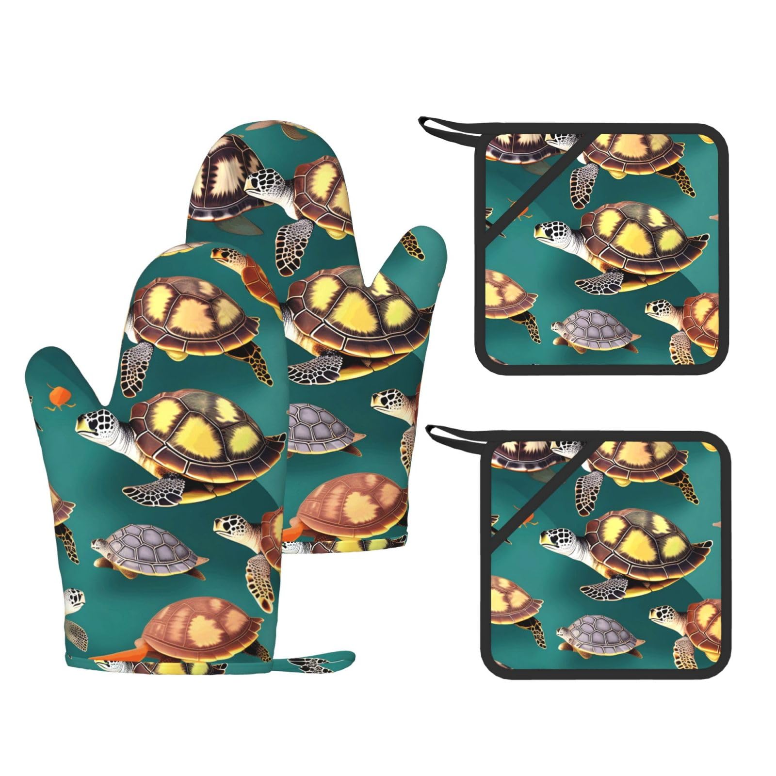 Gants de cuisine en silicone motif tortues de mer résistants à la chaleur lot de 4