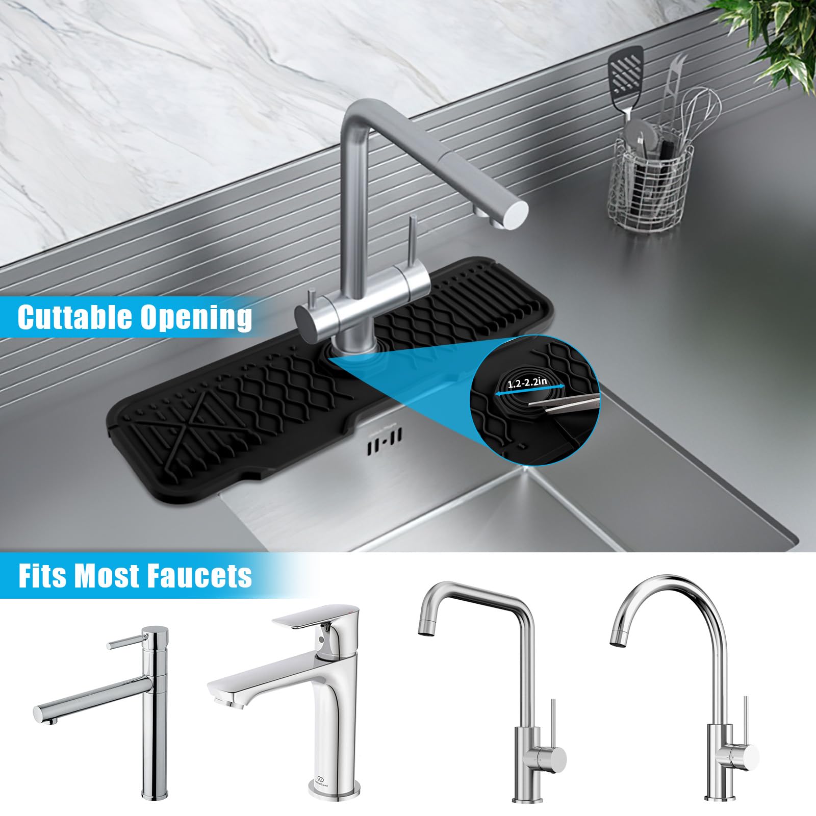 Kitchen Sink Splash Guard, 17” x 5.9” Silicone Faucet Sink Splash Guard - Image 4