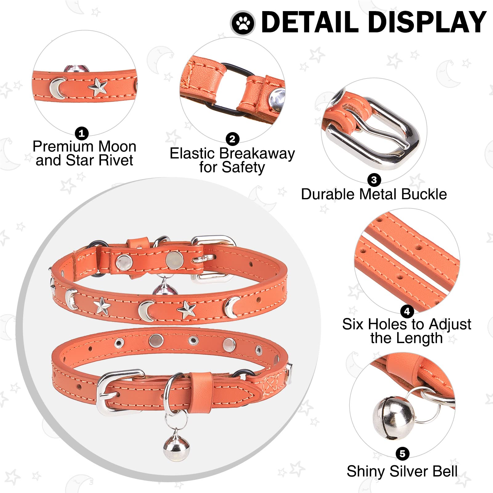 Leather Cat Collars for Boy Girl Cats with Bell and Safety Elastic Belt - Image 2