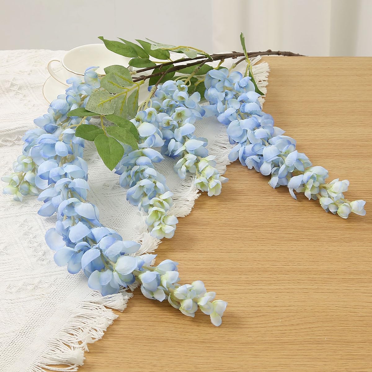 4pcs 47.2-inch Artificial Fake Wisteria Hanging Flower Garland Silk Flower String Home Party Decoration White Blue Pink Purple (Blue) - Image 6