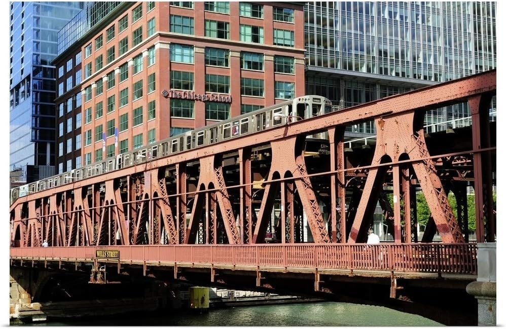 GREATBIGCANVAS CTA Brown Line Elevated Train Crosses Fine Art Poster Print, Train Home Decor Artwork, 30"x20"