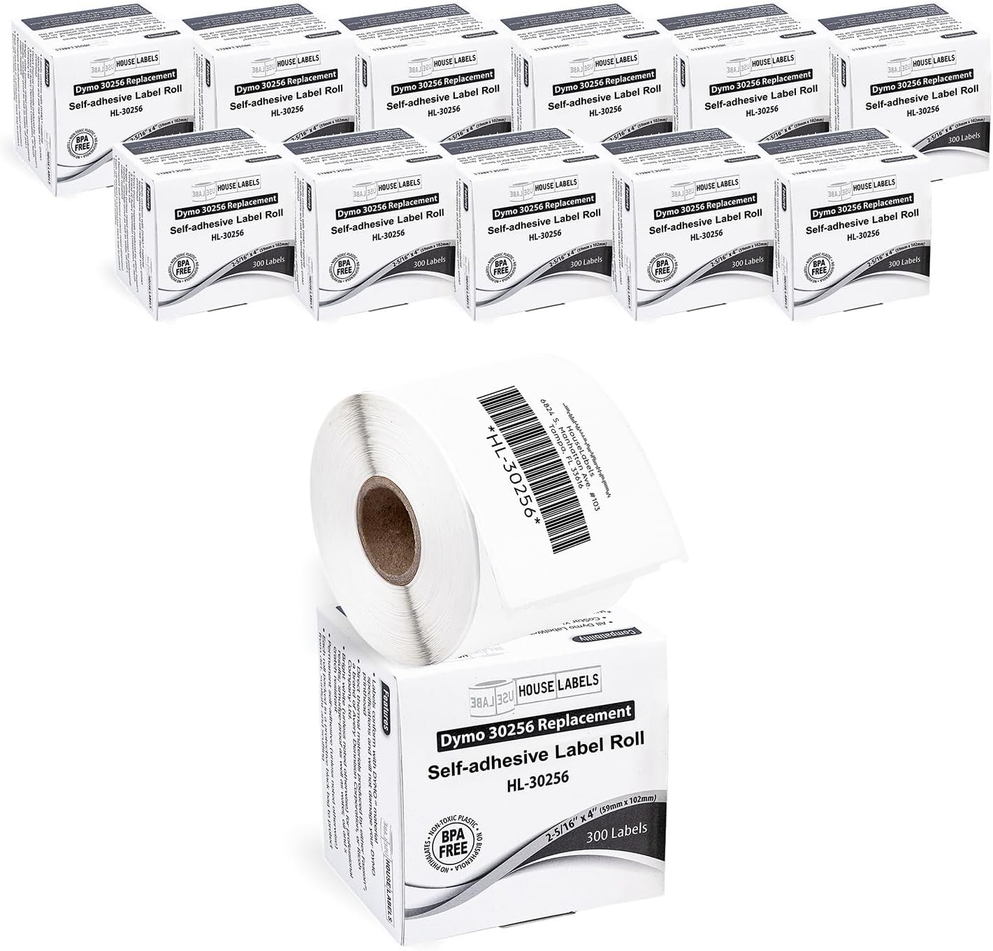 HOUSELABELS Compatible DYMO 30256 Shipping Labels (2-5/16" x 4"), Strong Permanent Adhesive, Compatible with DYMO LW 450, 4XL, Rollo & Zebra Desktop Printers, 12 Rolls /3600 Labels