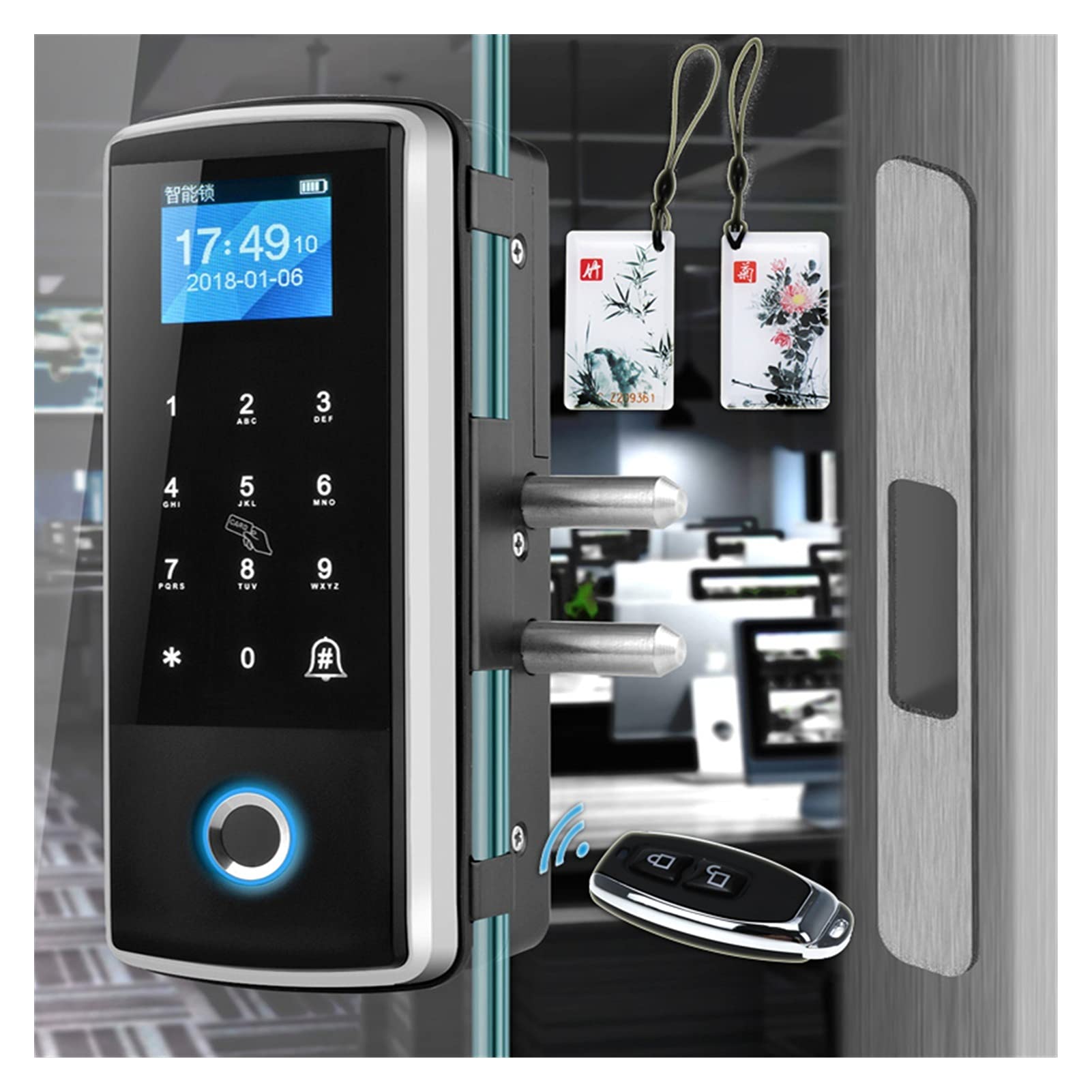 Orologio Marcatempo, Serratura Intelligente per Porta, Impronta Digitale, Apricancello Elettronico Digitale, Biometrico, con Password, per Aziende E Uffici(Vetro Singolo)