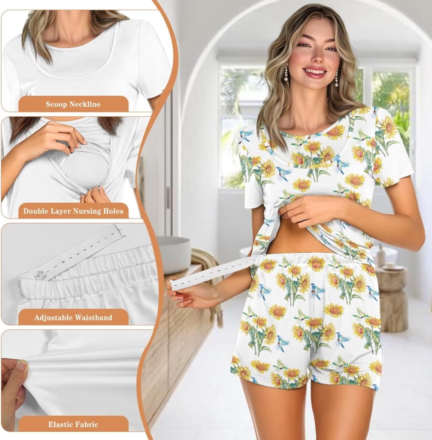 Women's Maternity Nursing Pajama Sets Soft Breastfeeding Sleepwear for Summer