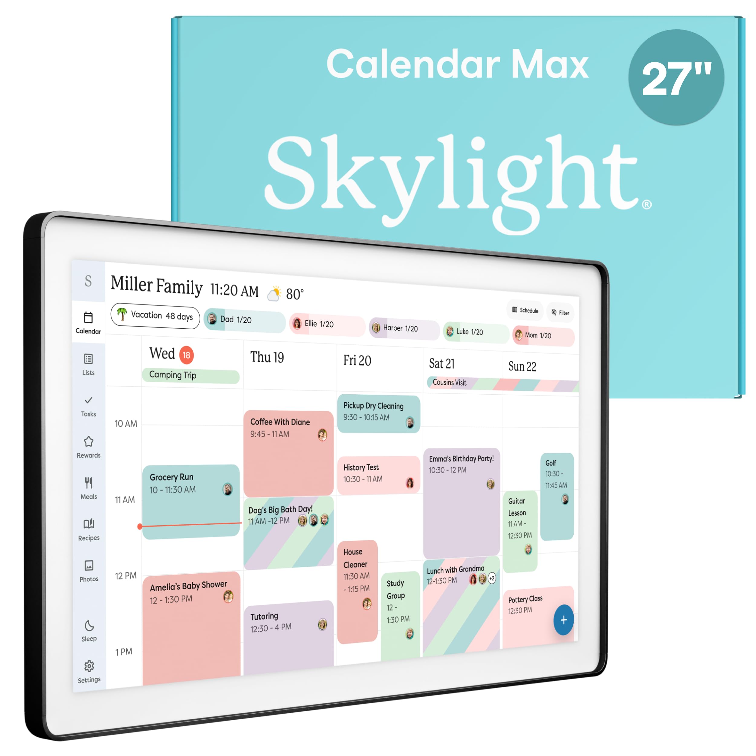 Skylight Calendar Max: 27-Inch Smart Digital Calendar & Chore Chart, Family Organizer with Interactive Touchscreen Display – Wall Mountable in