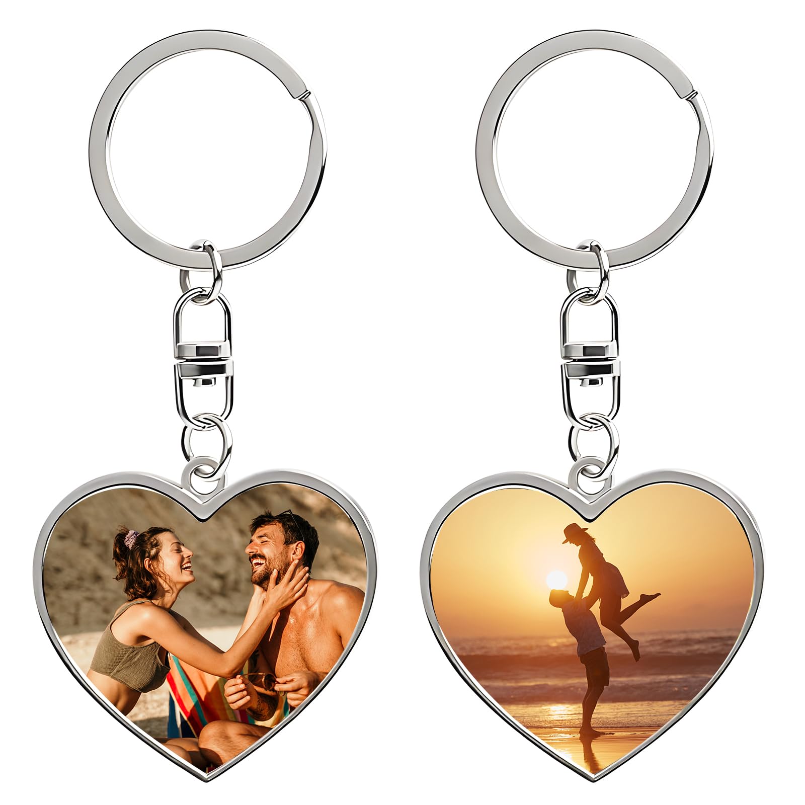 BEXOA Personalised Keyring Photo - Custom Double Sided keyrings with Picture Text, Personalised Christmas, Birthday, Father's Day, Mother's Day Gifts for Men Women (Heart - 2 pictures)