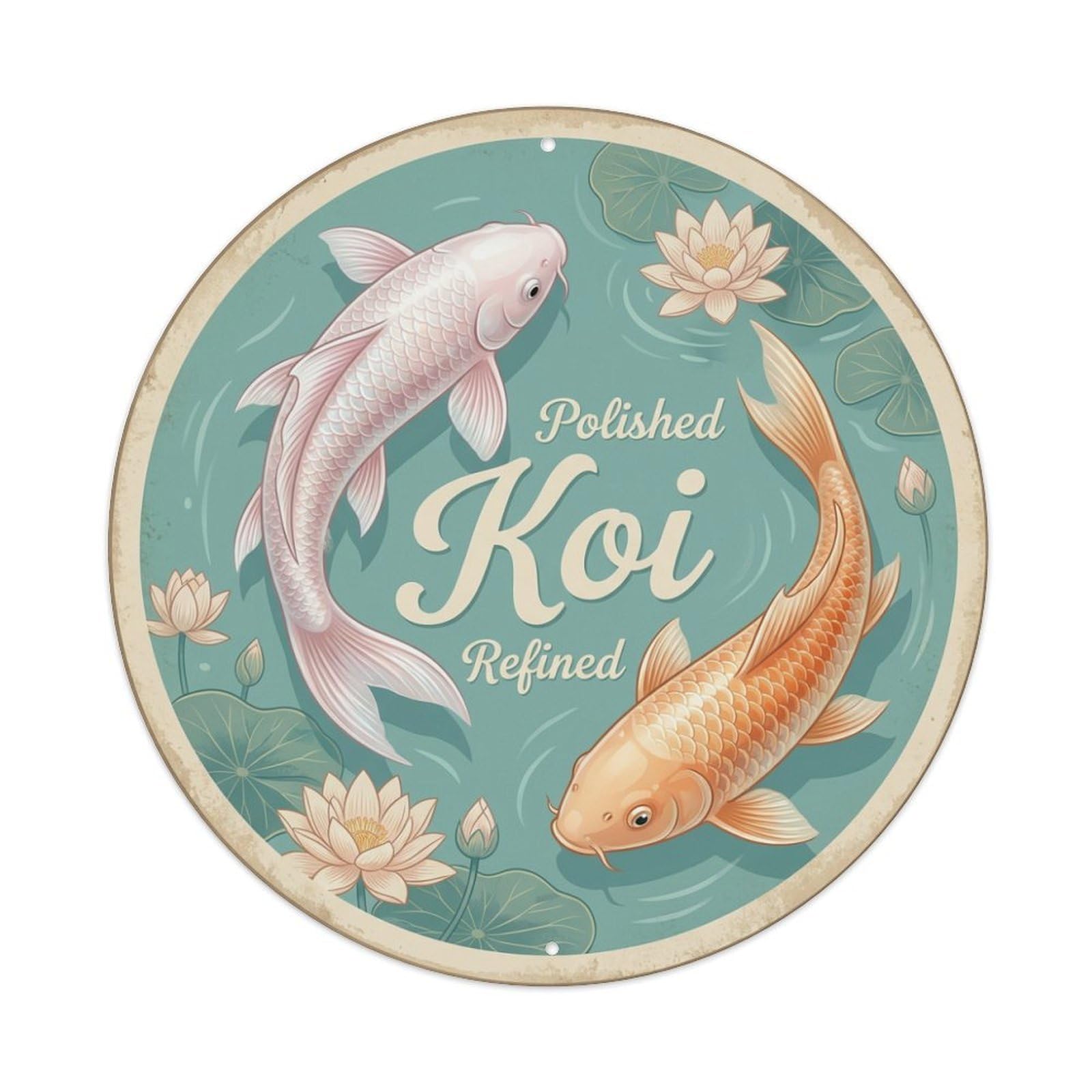 Koi Fish Polished Refined Cultured Waters Sophisticated Elegant Metal Tin Sign