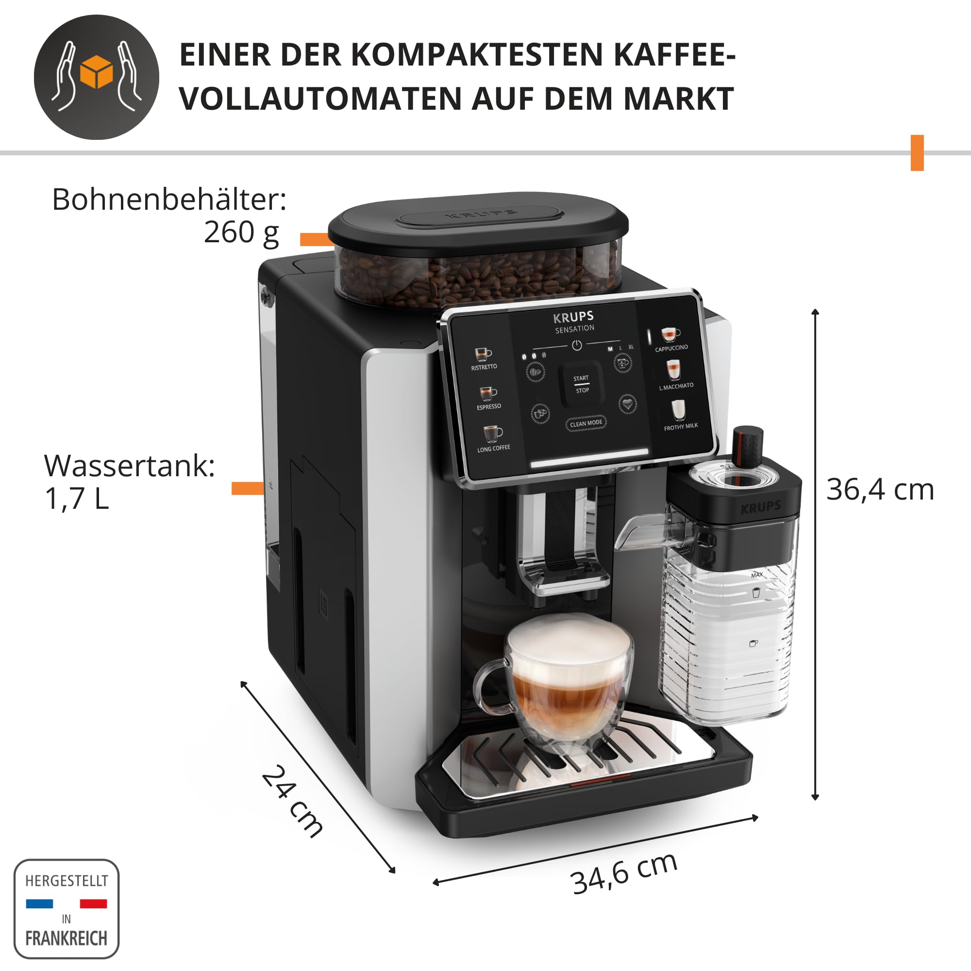 KRUPS Sensation Milk Kaffeevollautomat EA912E, 6 Kaffee & Milchgetränke, Milch Maestro Technologie