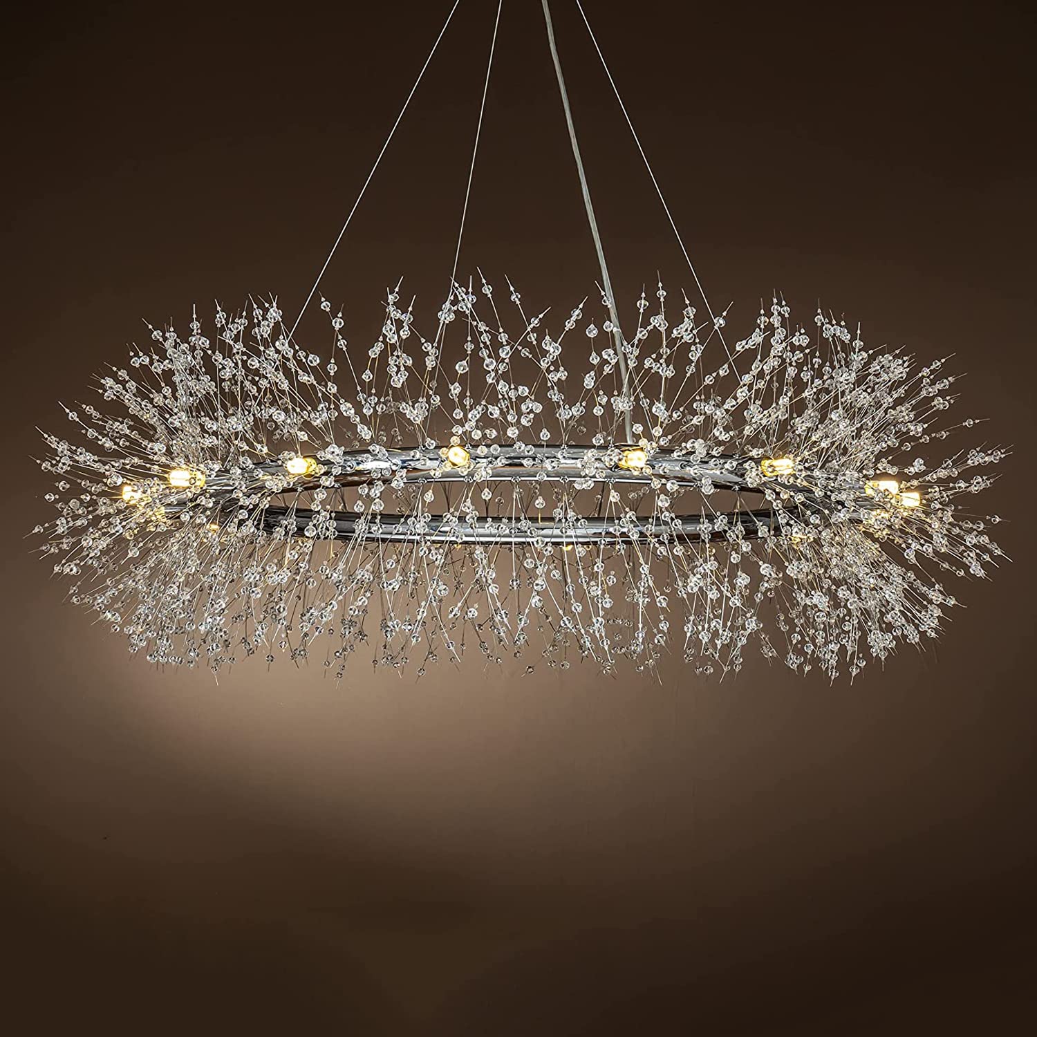 CAI-HAI Extra Large Round Crystal Chandelier, Ceiling Suspended Ceiling Light, Diameter 120cm, 16 Lamps (Silver)