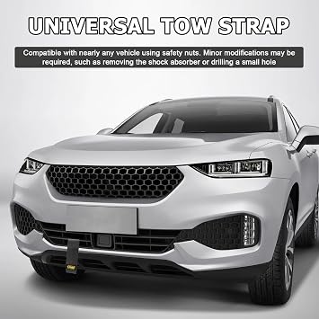 Tow Rope & Towing Strap 2PCS Set, High Strength Nylon Recovery Strap(Black) | Heavy Duty Hook & Loop, Reinforced Racing Car Trailer Towing Belt for Front Rear Bumper, Tow Eye and Off-Road Towing