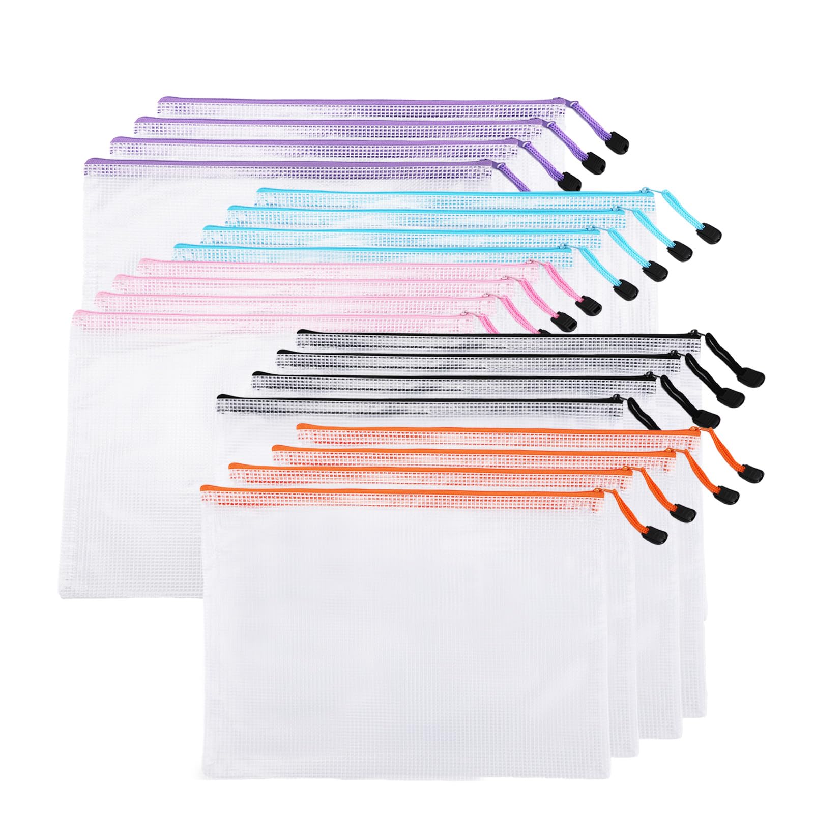Plastic Wallets, 20Pcs A4 Plastic Pockets Zipper File Wallet, File Zipper Bags for Office School Homework Travel Storage, 5 Colors