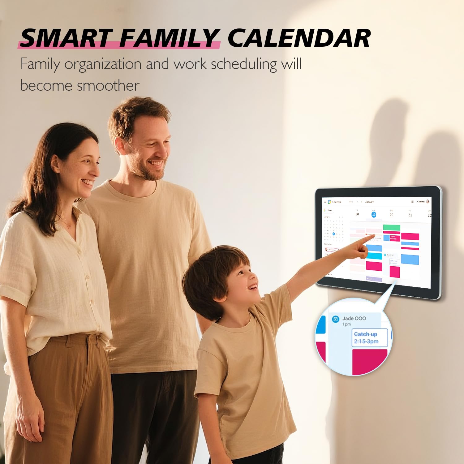 Calendario digital de pantalla táctil de 15.6 pulgadas y planificadores de pared, calendario inteligente de pizarra blanca para tabla de tareas y horario de trabajo, altavoces y cámara