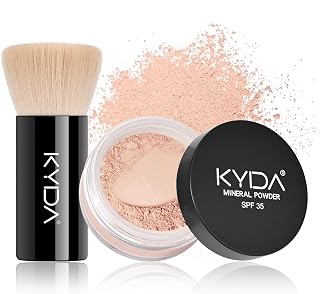 KYDA Mineral Loose Powder Foundation, SPF 35, Skin-improving Mineral Foundation with Brush, Lightweight Buildable Coverage, Natural Glow Loose Powder Base Makeup, Fairly Medium, 0.28 oz