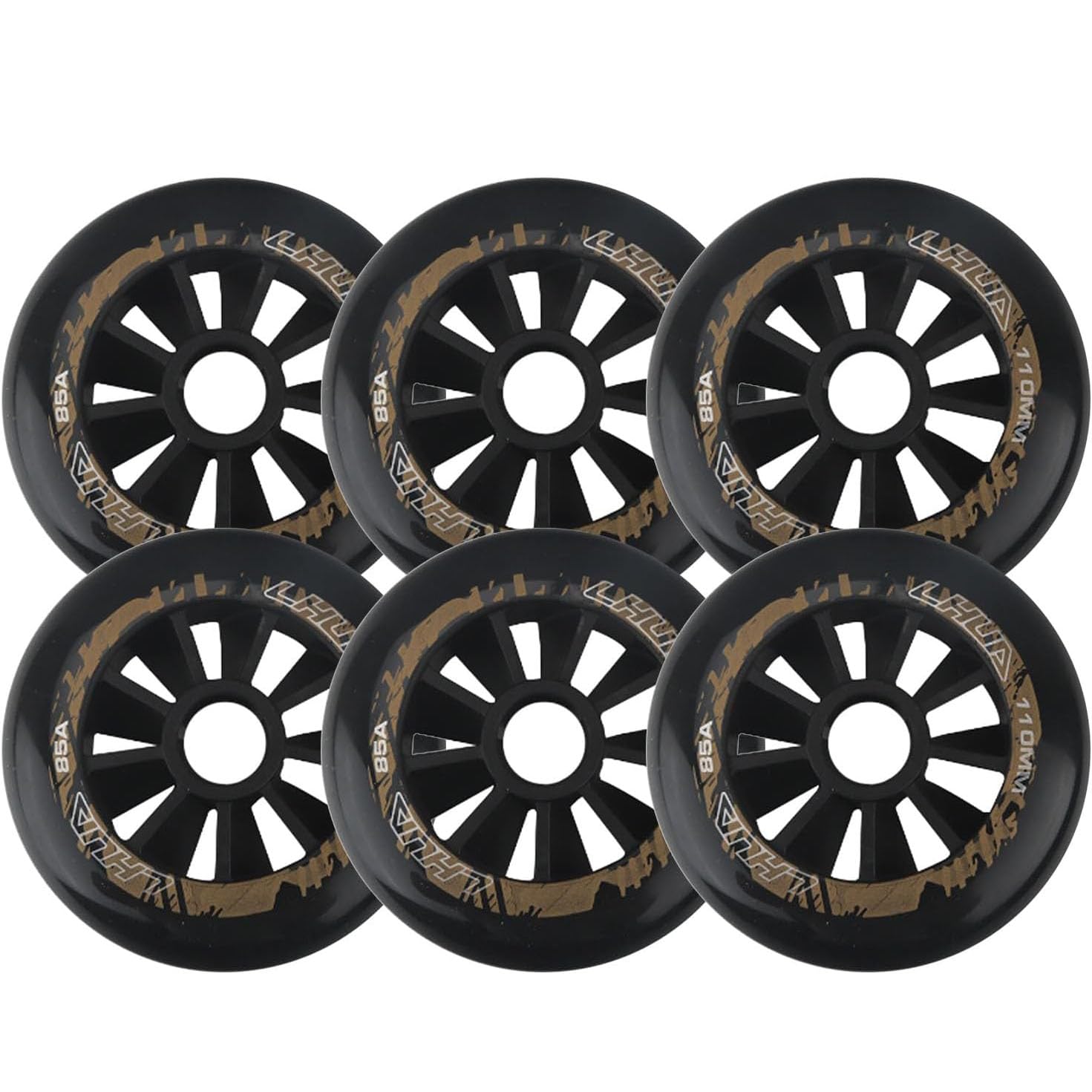 SZAJOR 90mm/100mm/110mm Inline Skate Wheels 85A Roller Skate Wheels for Roller Blade Wheel Replacement, 6 Pack,Black,110mm