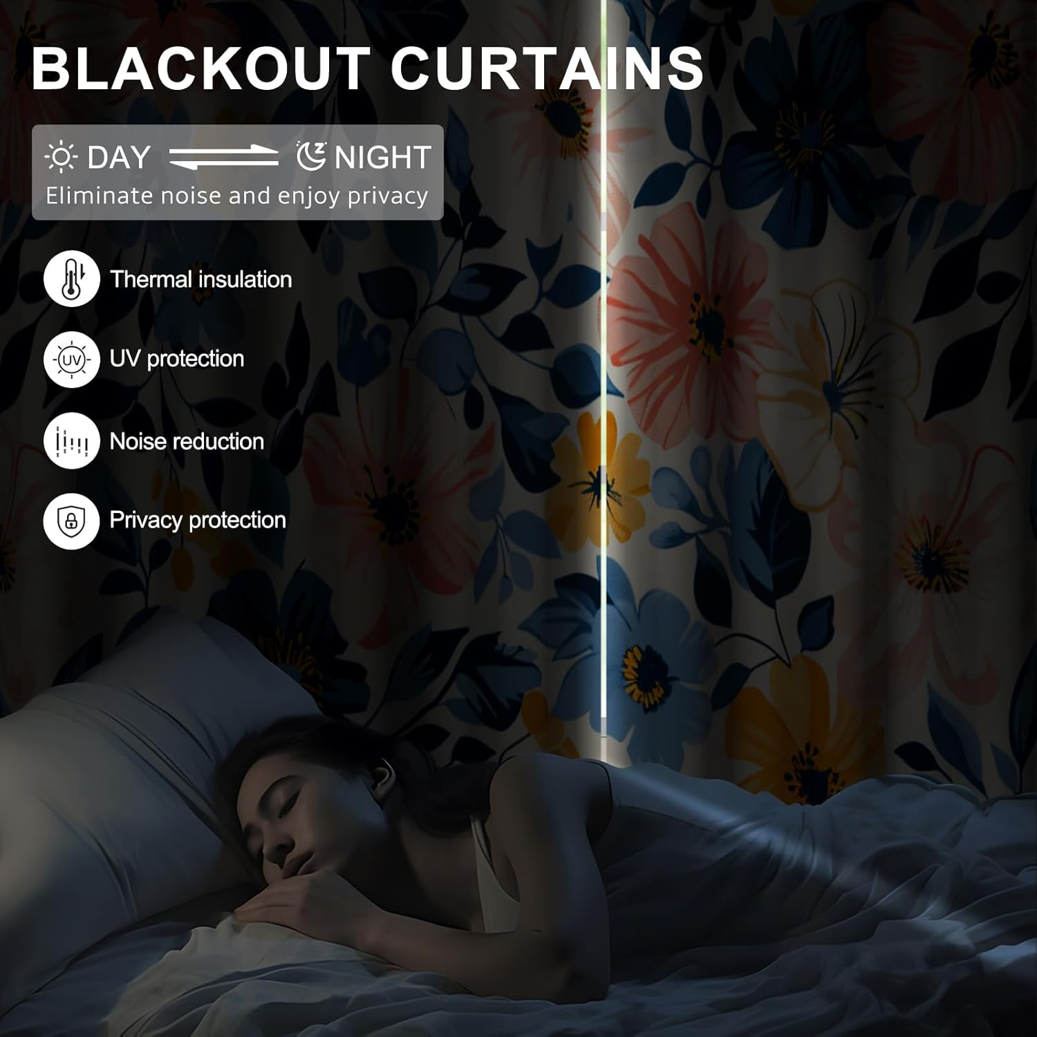 Blackout Curtains for Bedroom Living Room, Spring Thermal Insulated Floral Darkening Drapes for Nursery, Grommet Soundproof Pattern Black Out Curtains 84 Inches Long 2 Panels Set with Curtain Tiebacks