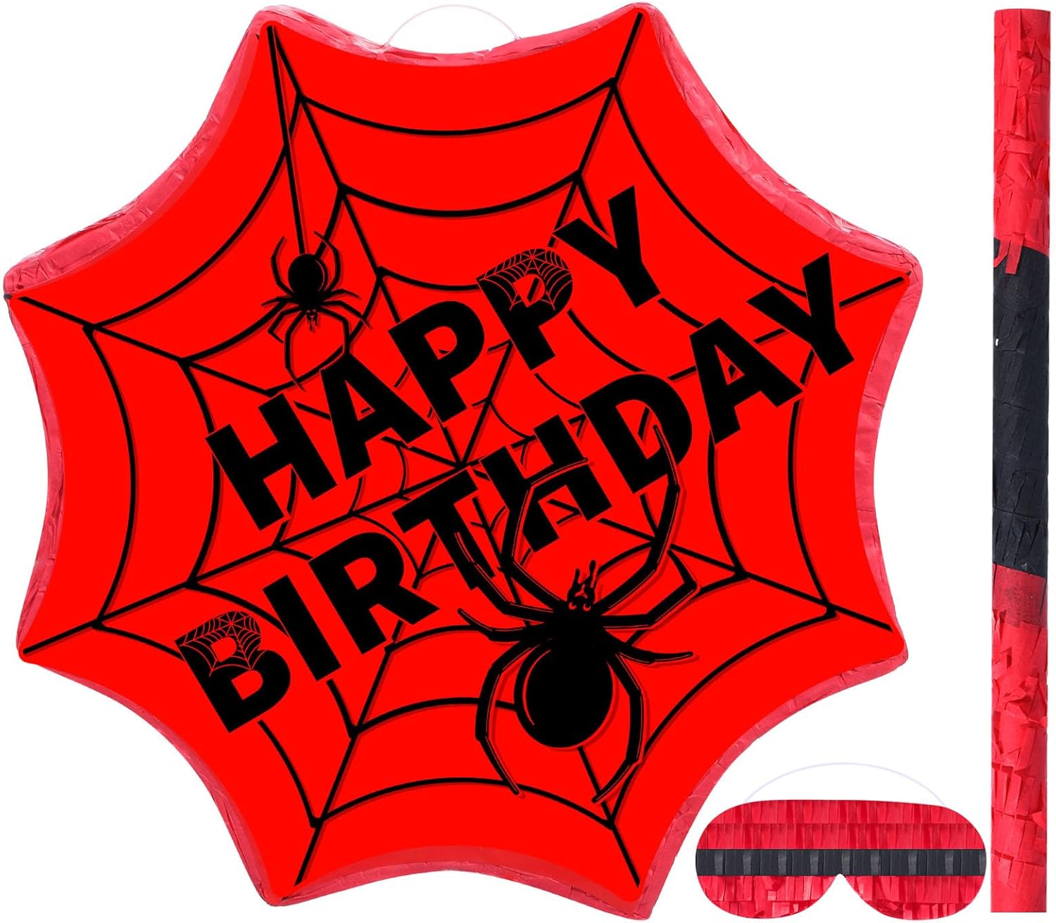Gemscream Spider Piñata Comic Party Decorations Spider Web Piñata Set with Stick Blindfold for Hero Themed Birthday Baby Shower Bachelorette Celebration Decor Supplies