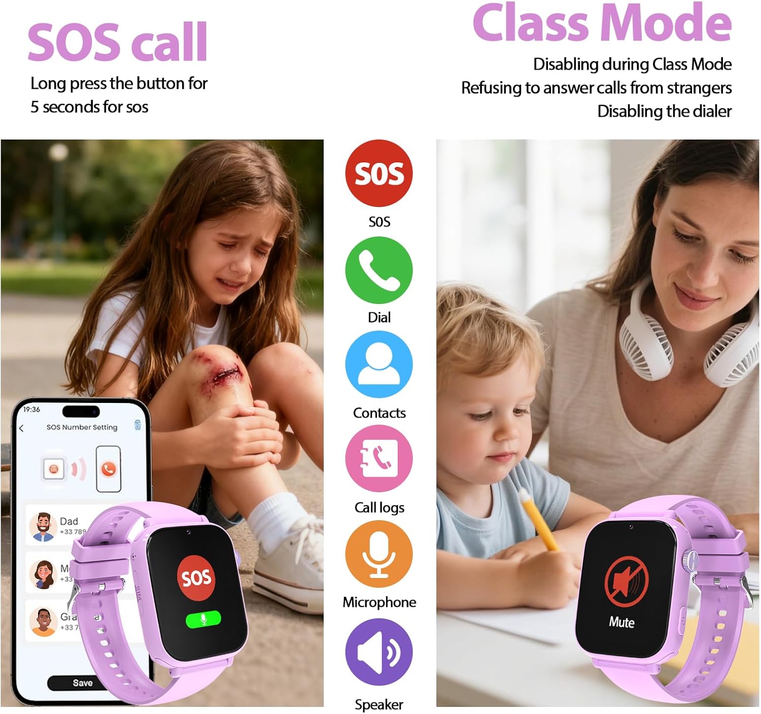 AXYWINBO Kids smart Watches for Girls Boys 4g GPS Call Text-Smart Watch for Kids Game Camera Pedometer Alarm Clock Calculator-Kid Watches for Girls Boys 4-12 Age Gifts Purple