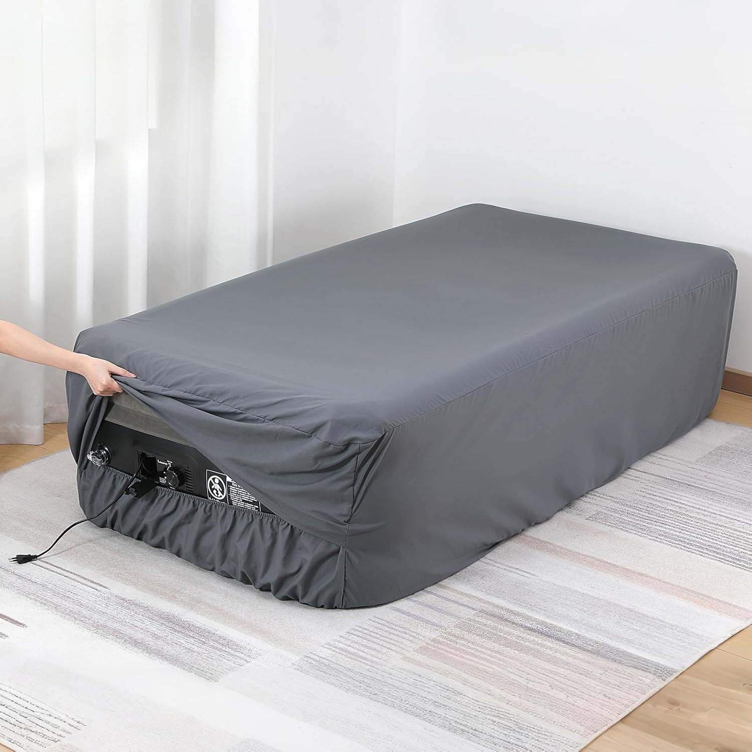 Lewondr Extra Deep Pocket Twin Sheet for Air Mattress, Twin Sheets Deep Pocket Bed Sheet with All-Round Rubber Band, Sanded Fabric Mattress Sheet and Enveloped Opening, Fit with 13-21 in, Bed Sheet