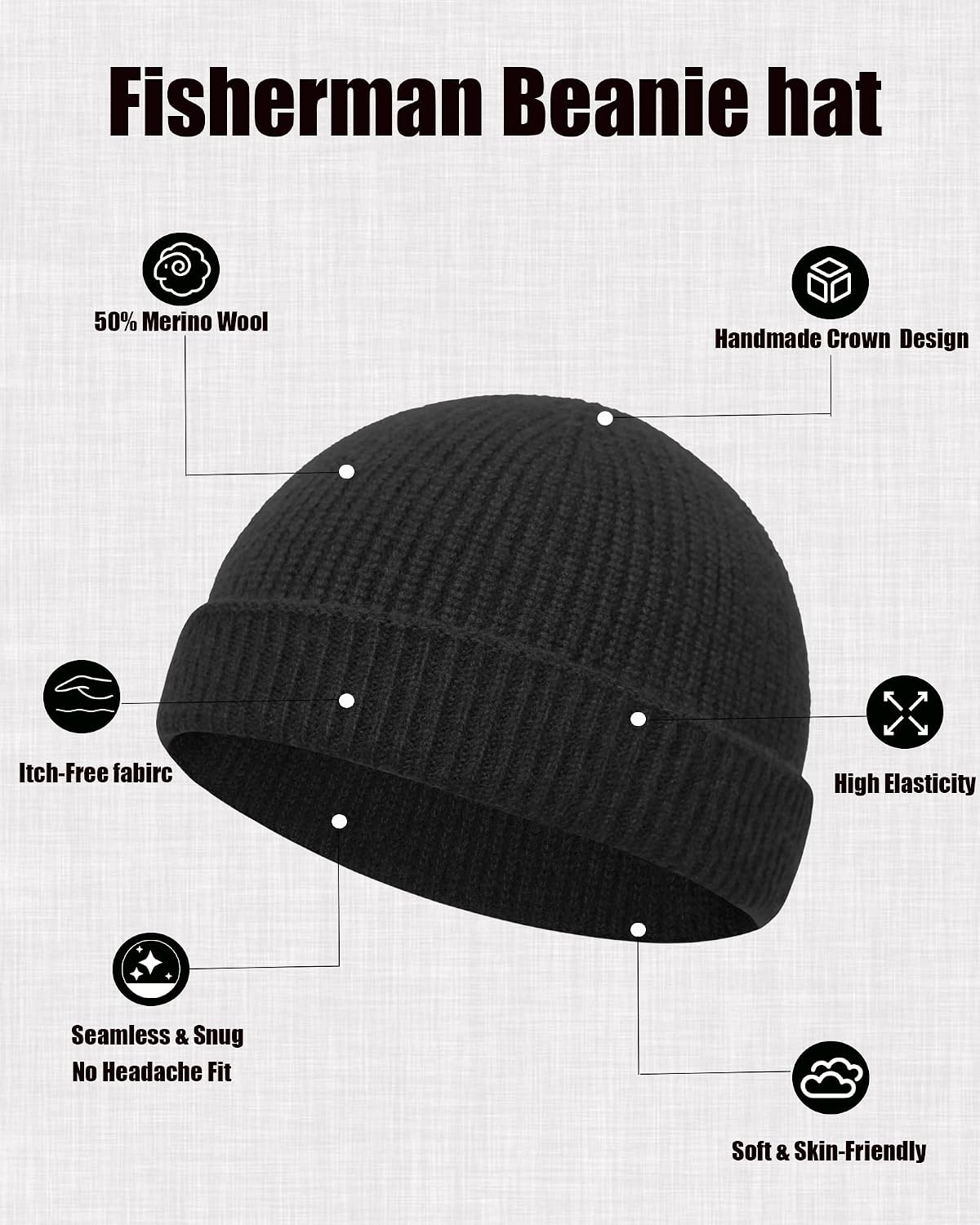 Thin Fisherman Beanie Hat for Men Women Fall Winter -Wool Knit Cuff Short Fashion Watch Cap,Trawler Slouchy Skull Cap