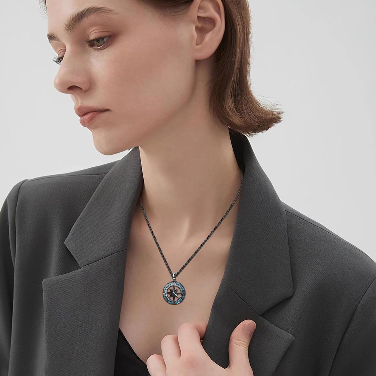 Black Compass Necklace Graduation Gifts for Men 925 Sterling Silver Compass Pendant Birthday Gifts for Father Him Boyfriend - Image 6