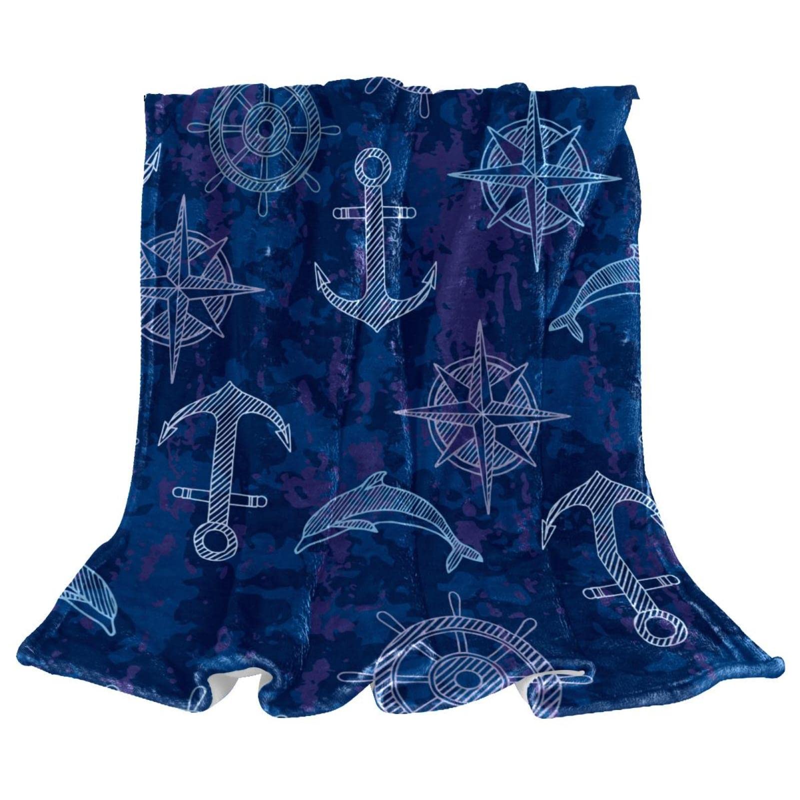 Jeté de lit en polaire légère bleu nautique plaid canapé