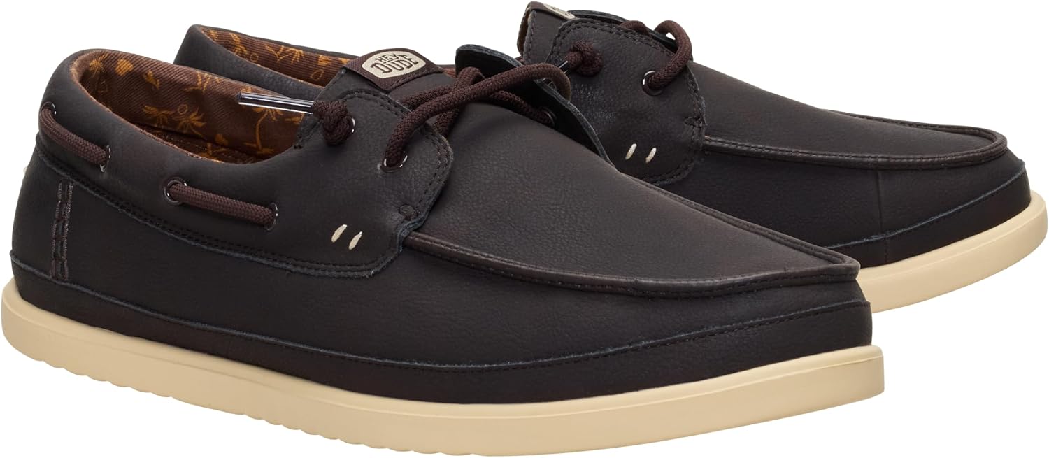 HEYDUDE Men's Harbor Lo Classic Slip On Boat Shoe | Faux Leather Upper