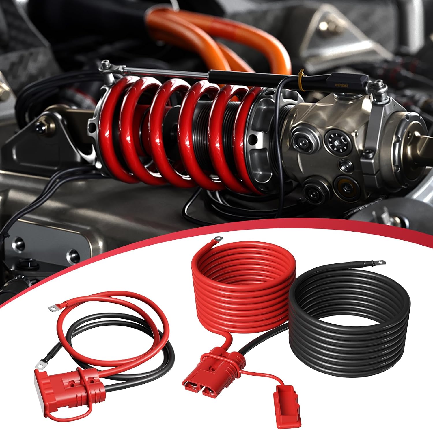 HUATOL 14 FT 2AWG Quick Disconnect Winch Power Cable, 2 Gauge 2 AWG Copper Wiring, Quick Connect and Disconnect Cables Heavy Duty Battery Wiring Kit.