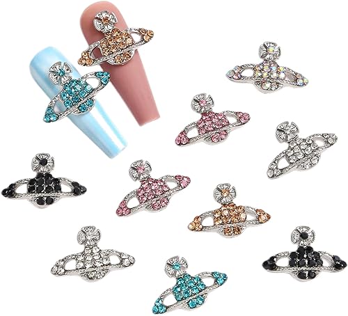 30 dijes de uñas  3D Planet Nail Art Rhinestones, lindo brillo brillante Saturno forma Y2K accesorios de uñas para mujeres niñas decoración de uñas