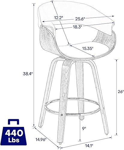 Miniatura 7 de Taburetes de bar de altura de mostrador, 26 pulgadas, modernos taburetes giratorios de altura de mostrador, taburetes tapizados de piel sintética