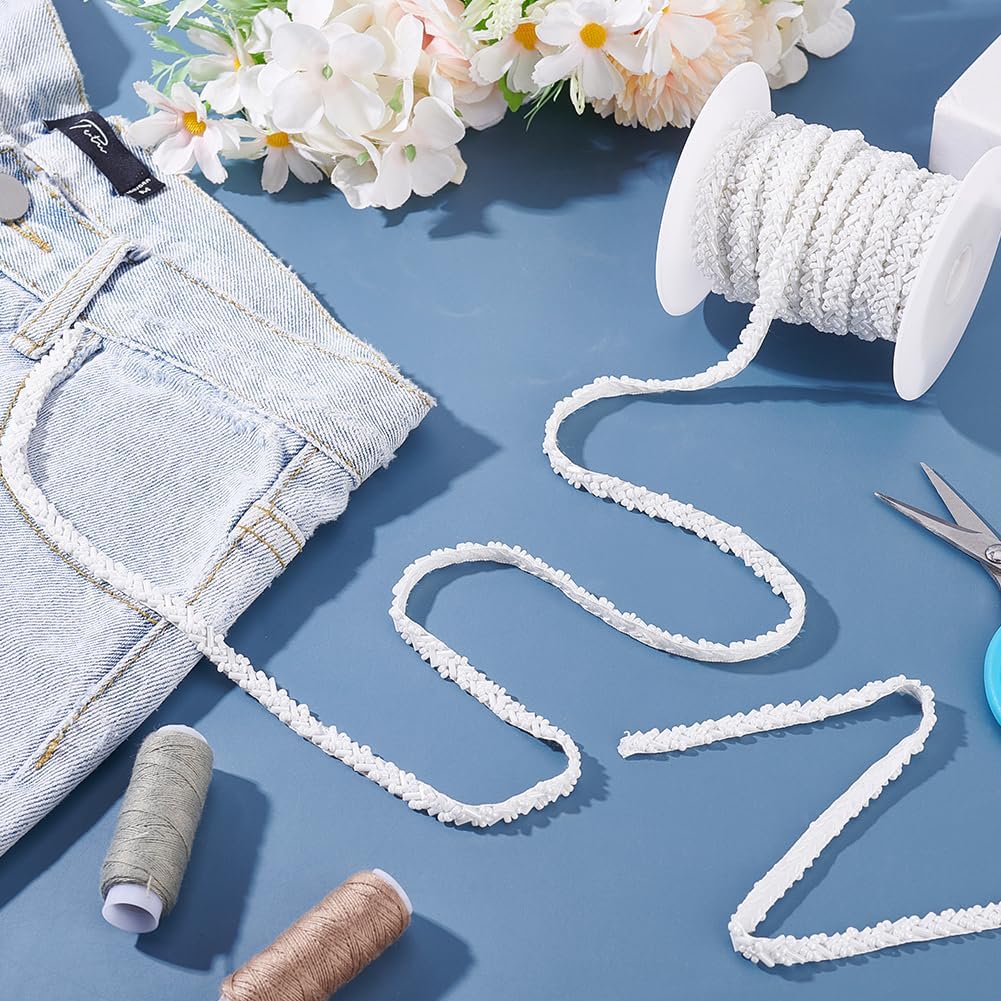 MAYJOYDIY 3.3 Yards White Beaded Pearl Braid Lace Trim 0.3inch Glass Beads Embroidery Lace Ribbon Fashion Decorative Fringe Applique for Costume Dress Wedding Gifts Wrapping DIY Crafts