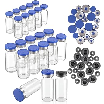 Mifoci 20 Pack 3ml 10ml Sealed Sterile Vials with Self Healing Injection Port and Aluminum Flip Caps, Glass Empty Vials Sterile Bottles for Injections