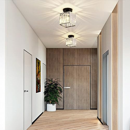 Miniatura 8 de KCO Lámpara de techo pequeña de montaje empotrado de color negro, mini lámpara de cristal moderna para entrada, pasillo, lámparas de techo para
