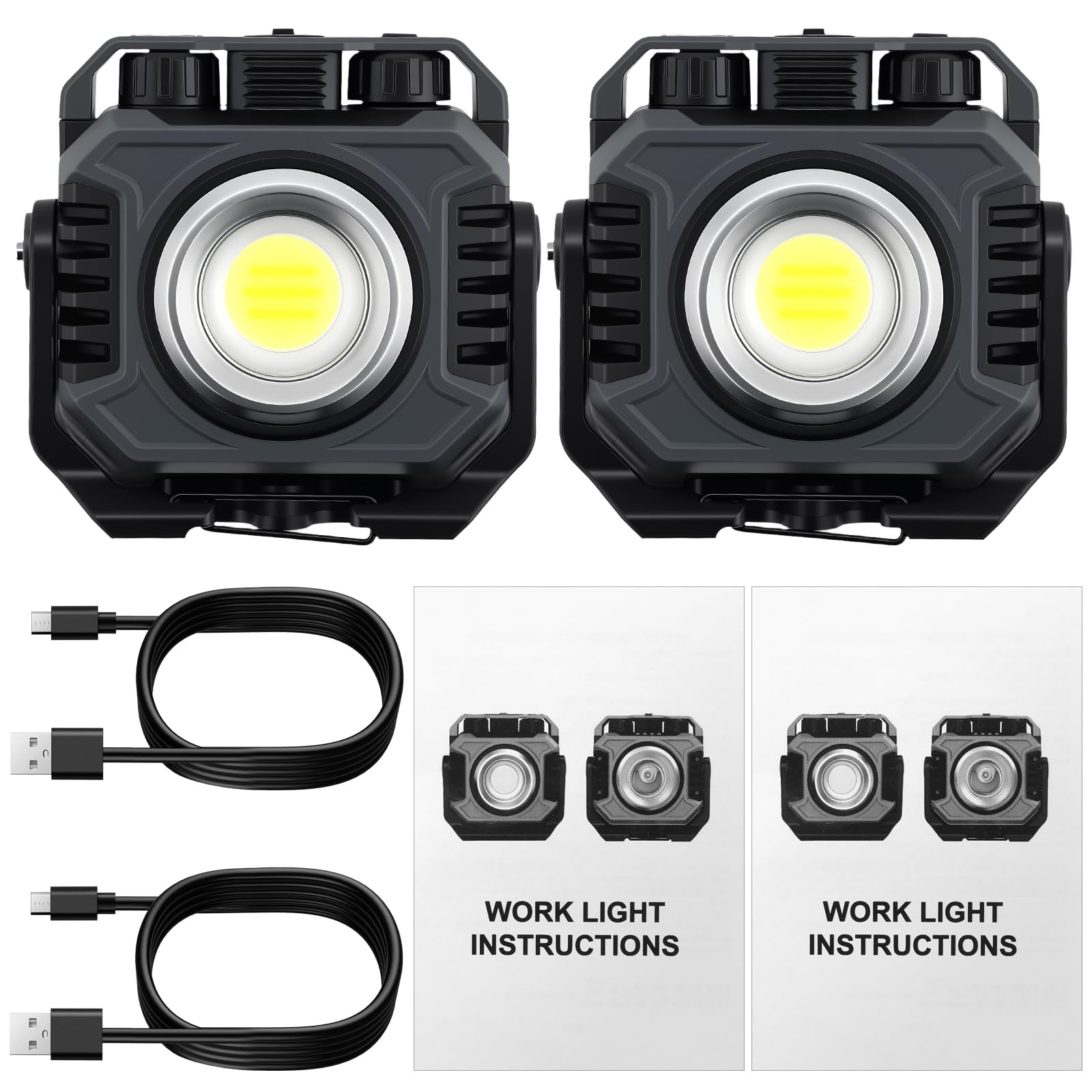 AUTOUTLET LED Arbeitsleuchte, 1500LM Campinglampe Powerbank Akku Lampe 5000mAh, 3 Lichtmodi - Flutlicht/Scheinwerfer/Rotlicht, IP65 Wasserdicht, Magnet & 360° Drehbar, für Werkstatt Camping(2 Stück)