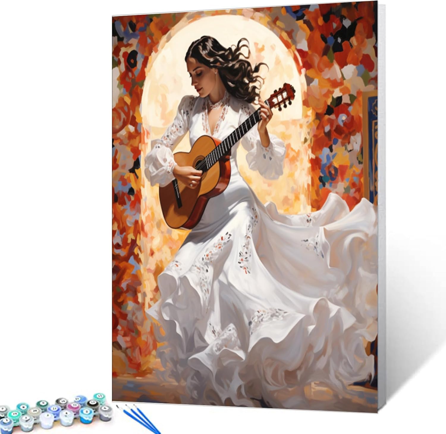 Tucocoo Flamenco Female Dancer in a Yellow Dress DIY Paint by Numbers for Adults Passionate Women DIY Oil Painting Acrylic Paint Art Painting Kits Canvas with Acrylic Paint 16x20 Inch （DIY Frame ）