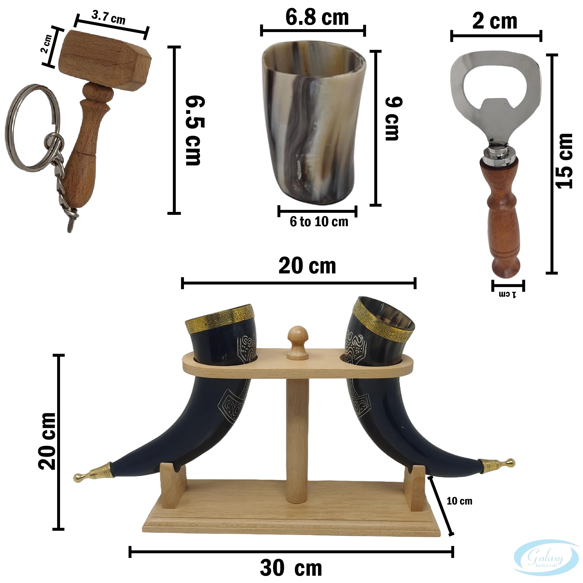 Viking róg wołu do picia, kufel lub kubek na ale, piwo, miód pitny, wino, kieliszek do szotów, otwieracz do butelek, w 100% szczelny, naturalny i ręcznie robiony, oferty zbiorcze (2 rogi ze stojakiem na drewno)