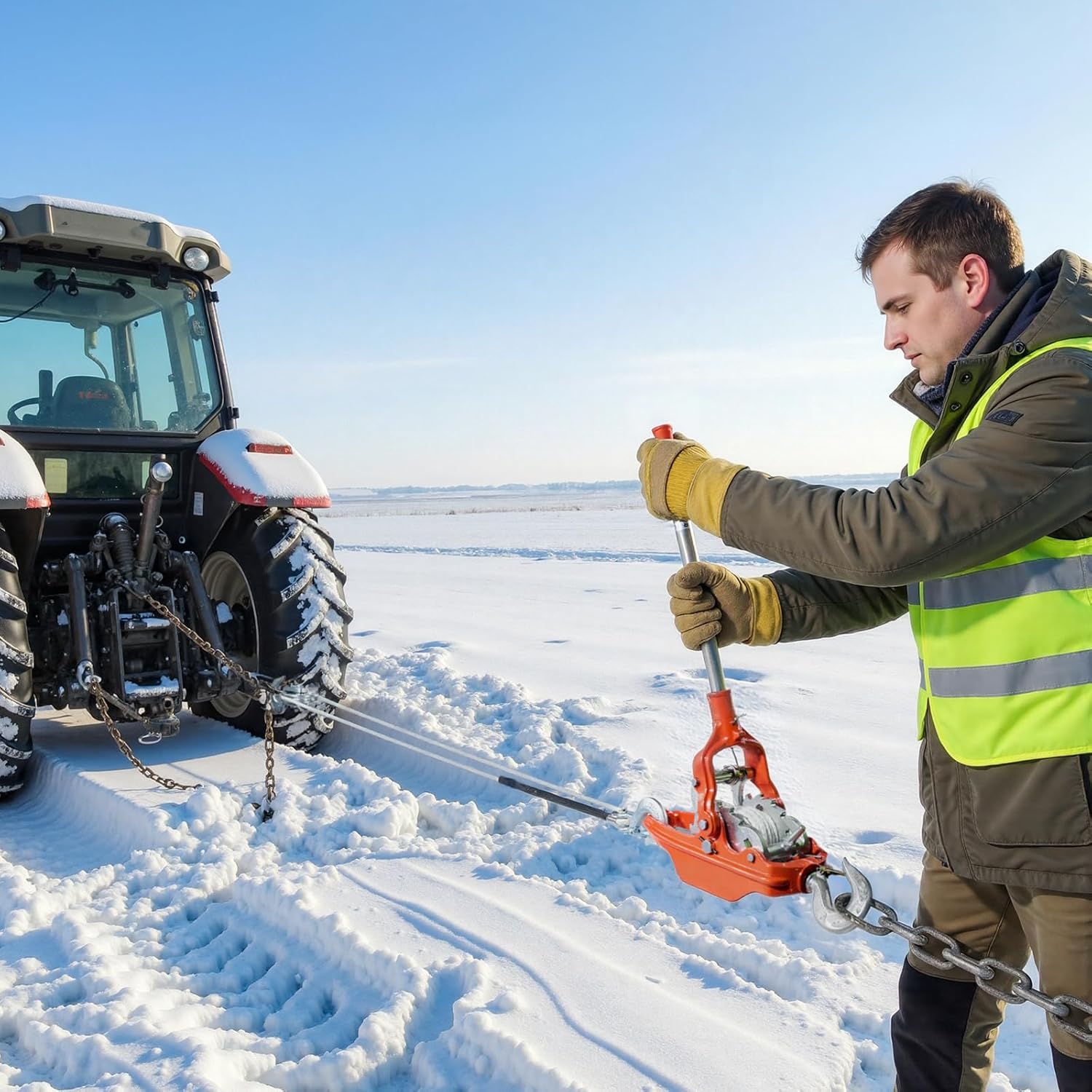 VEVOR Rope Puller, 6614 lbs Pulling Capacity, Heavy Duty Ratchet Power Puller Tool with 35 ft of 0.3 in Diameter Rope & 2 Hooks, Come Along Winch for Tree Felling, Moving Boats, Road Recovery