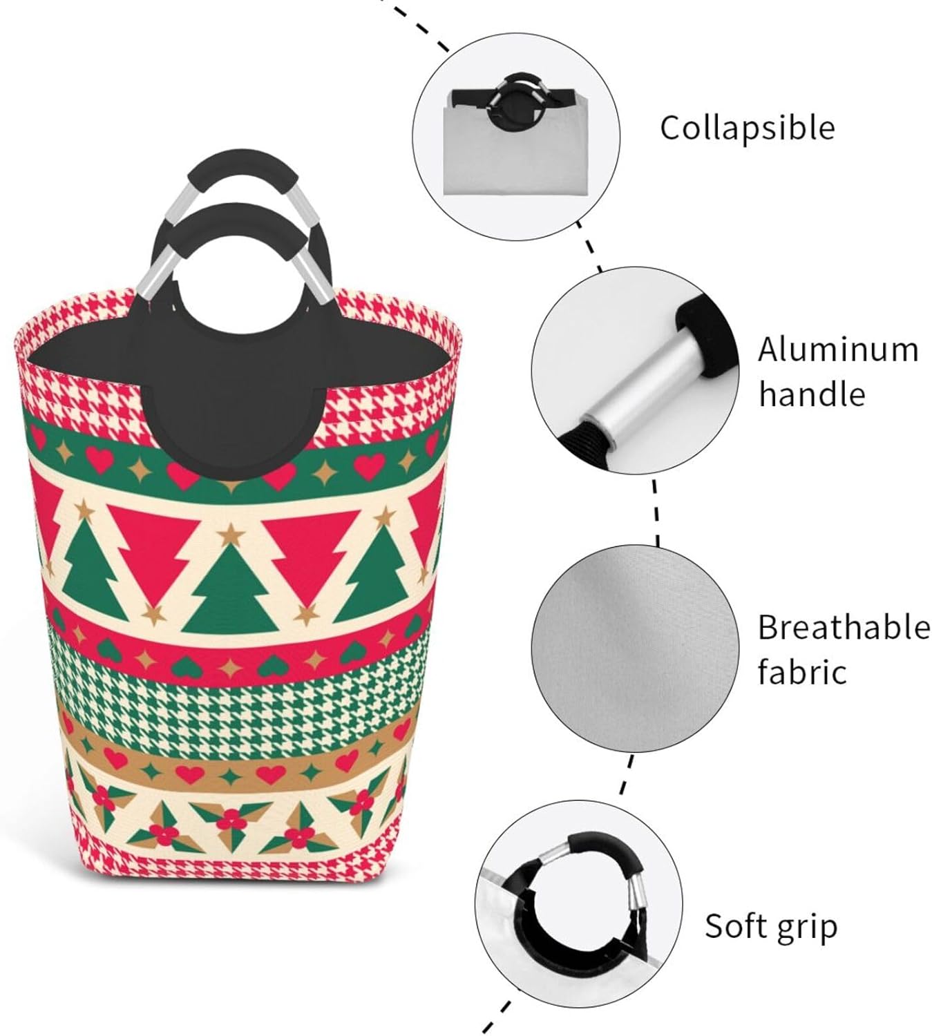 Geometric Christmas Laundry Basket Organizer Collapsible Laundry Hamper Waterproof Nursery Storage Basket with Handles for Bathroom Toy Organizer Clothes Travel