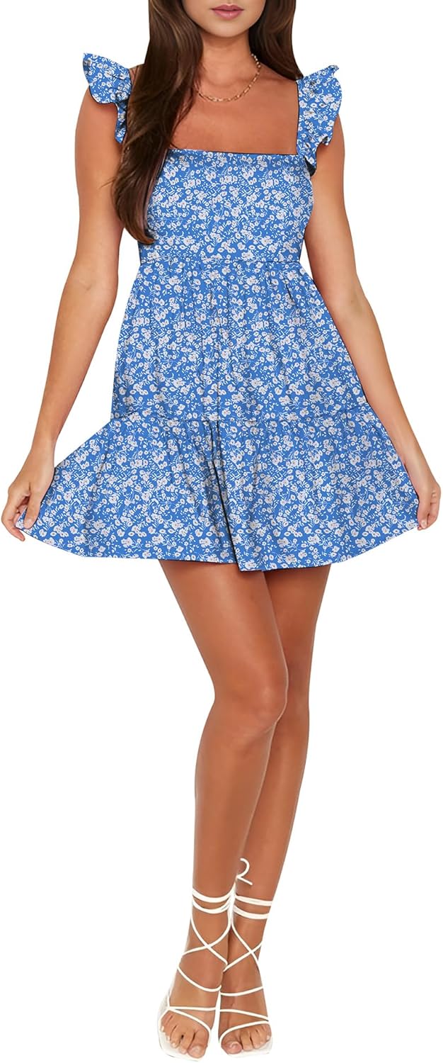 AIMCOO Women's Ruffle Sleeve Summer Sundress Cute Tiered Mini Babydoll Dress A-Line Flowy Short Swing Dresses with Pockets - Image 6