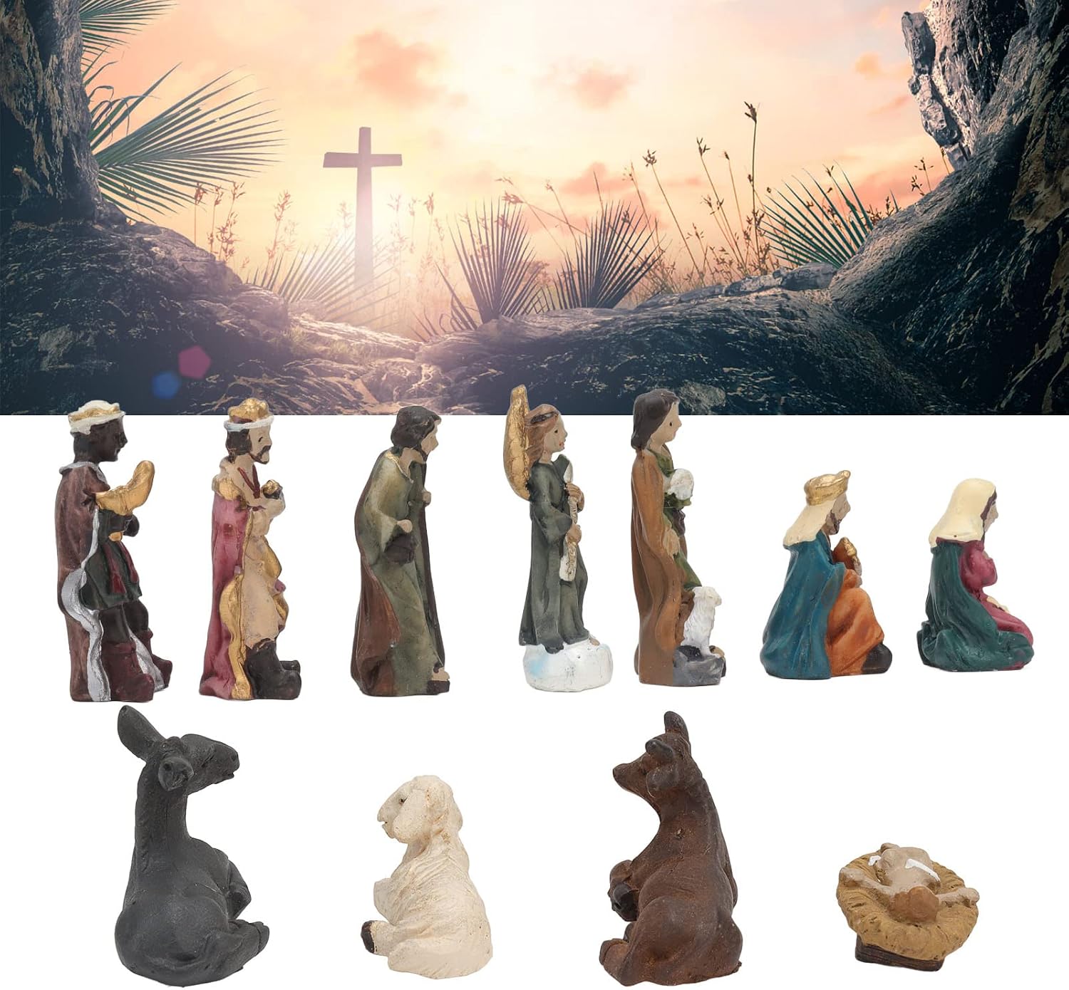CHICIRIS Christmas Resin Nativity Sets, Nativity Scene Figurine Set,11 Pcs Christmas Resin Nativity Sets Vivid Lifelike Christmas Ornament Gifts for Holiday Desktop Decoration