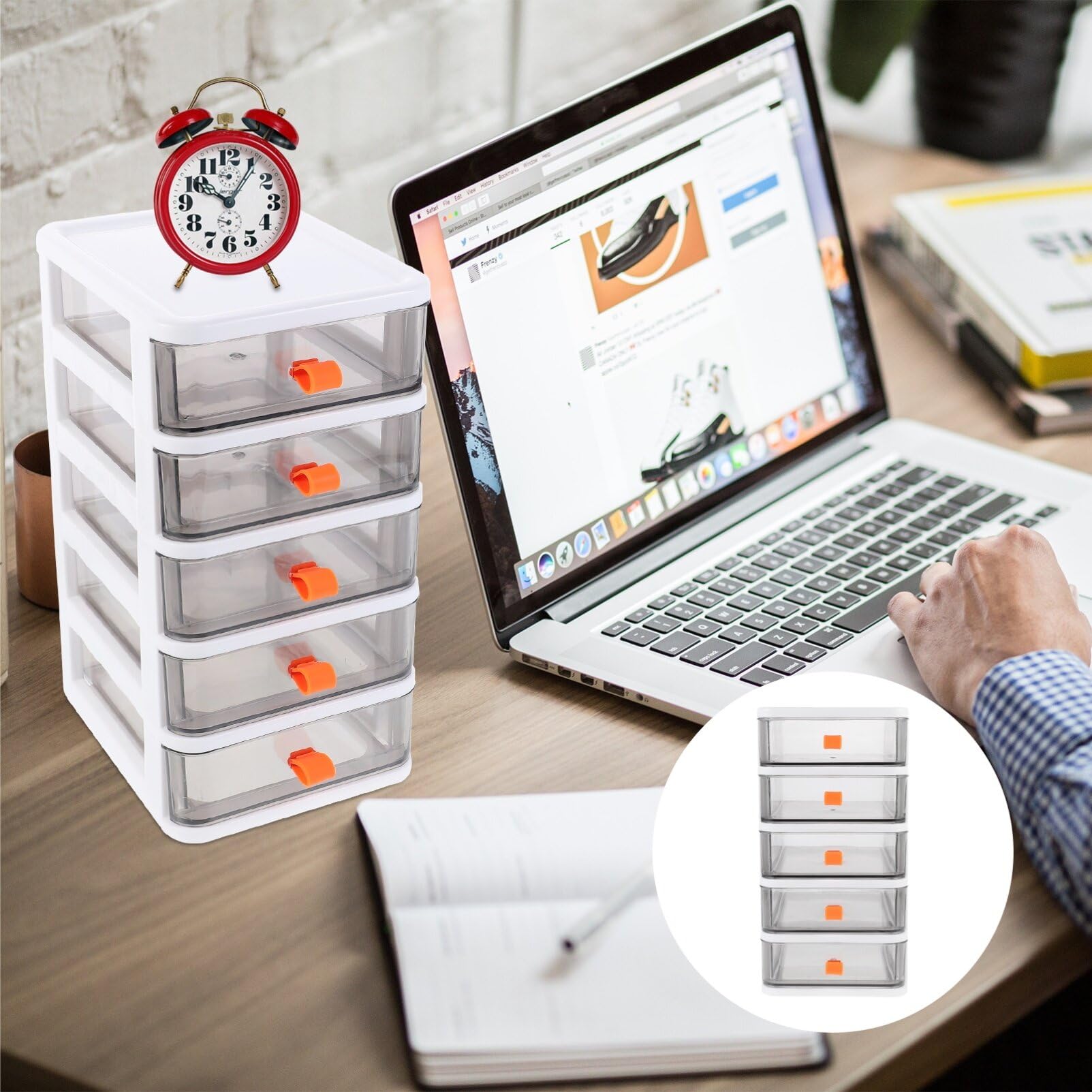Cassettiera a 5 cassetti – Cassettiera da scrivania trasparente, mobiletto multifunzione, scaffale bianco per casa e ufficio, efficiente risparmio di spazio, soluzione elegante per mobili