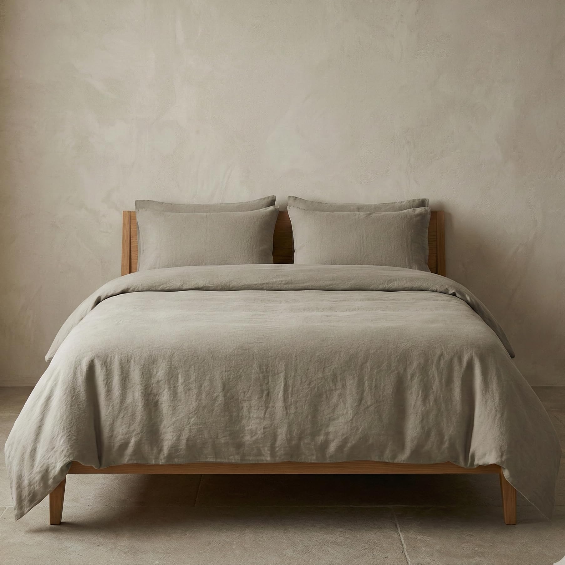 Set Copripiumino - Biancheria da Letto 100% Puro Lino, Comfort Traspirante e Termoregolante, Lusso Fatto a Mano - Beige Naturale, Queen (Standard USA) (223,5 x 228,6 cm)