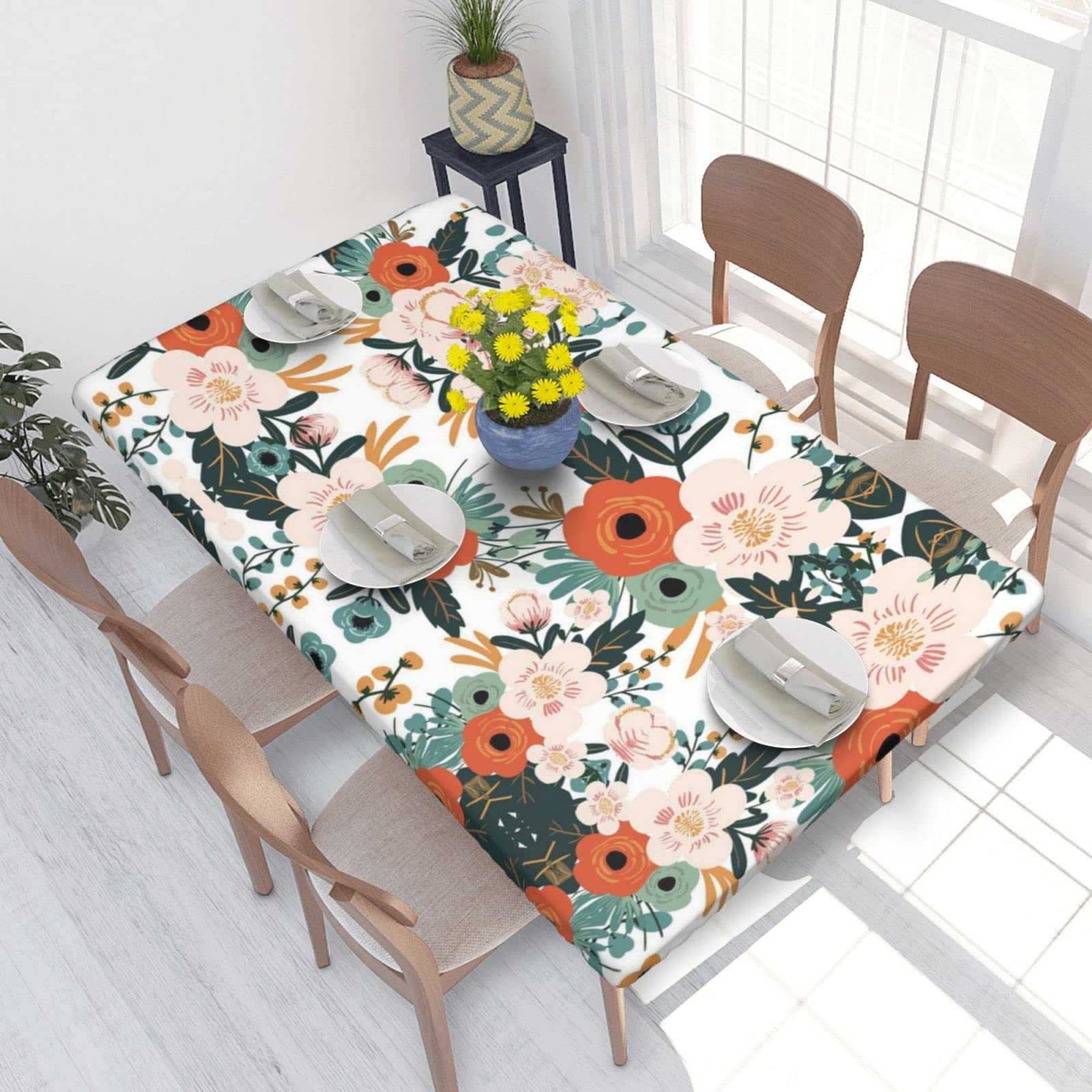 Tovaglia In Cotone E Lino Con Motivo Floreale Blu, Stile Rustico Per Interni Ed Esterni Rotonda 140 Cm Per Feste E Picnic 97154667
